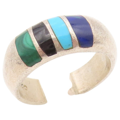 925 Sterling Silver Vintage Ring MEXICO Multi Gemstone Inlay Dome  Sz 9  RG36456