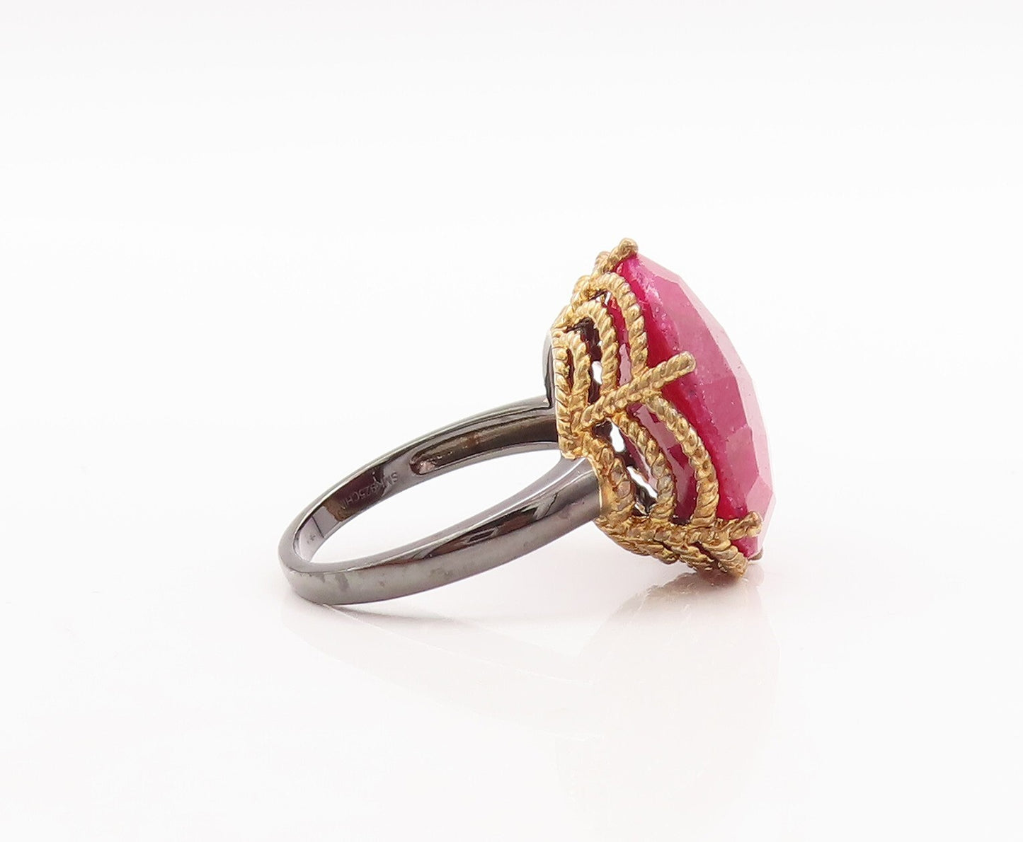 925 Sterling Silver Vintage Ring Gold Plated Large Round Gemstone Sz 7.5 RG29510