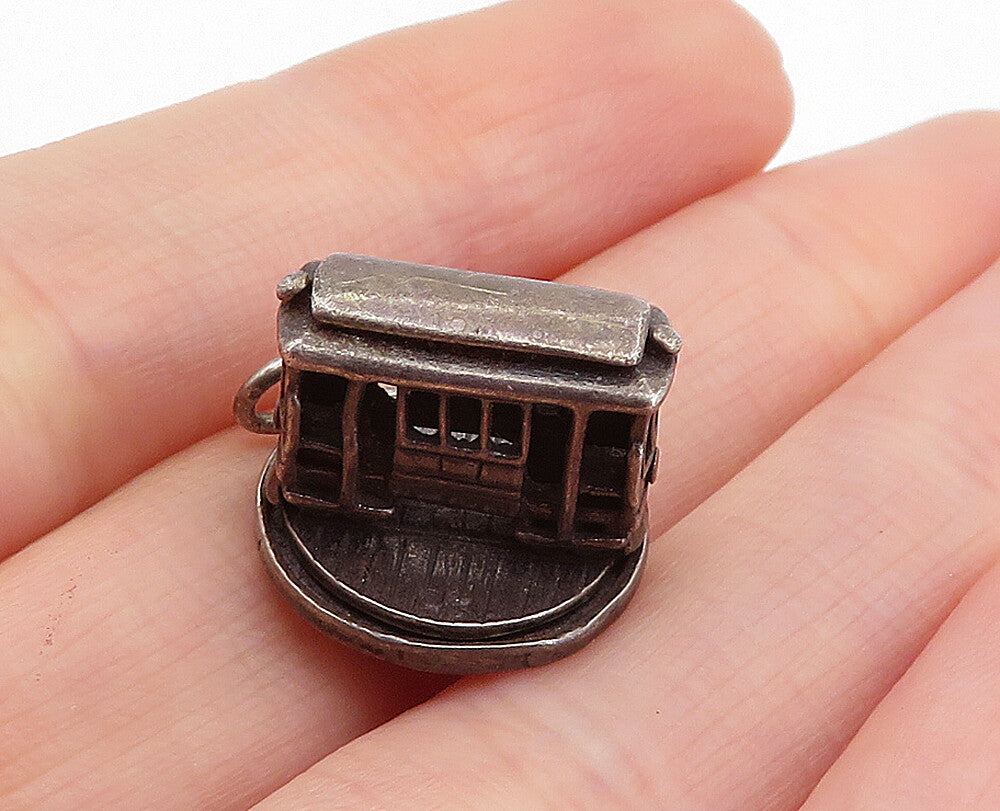 925 Silver  Vintage Oxidized San Francisco Trolley Pendant (TURNS)  PT4255
