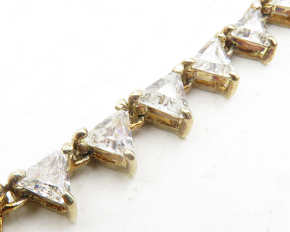 925 Sterling Silver  Cubic Zirconia Shiny Gold Plated Chain Necklace  NE2105