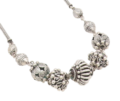 925 Sterling Silver Vintage Necklace Chunky Bohemian Beaded Design Chain  NE4686