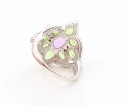 925 Sterling Silver Vintage Ring Amethyst & Peridot Floral Band  Sz 7.5  RG36164