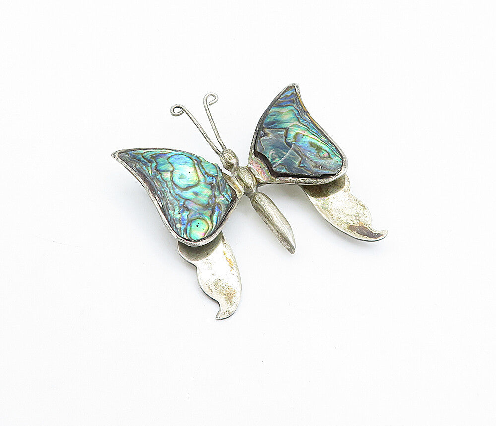 MEXICO 925 Sterling Silver  Vintage Abalone Shell Butterfly Brooch Pin  BP1338