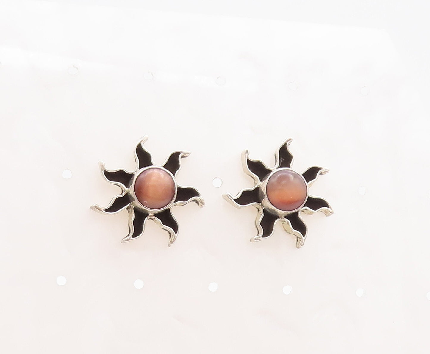 925 Sterling Silver Vintage Earrings MEXICO Round Cat Eye Cutout Sun  EG13118