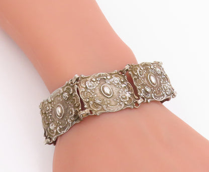 925 Sterling Silver Vintage Bracelet GERMANY Antique Scroll Panel Link BT11947