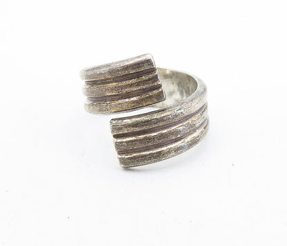 925 Sterling Silver  Vintage Dark Tone Ribbed Bypass Band Ring Sz 8  RG6814