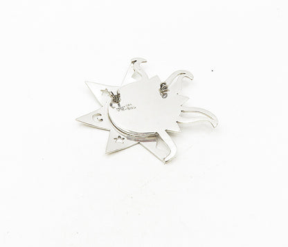 MEXICO 925 Sterling Silver  Vintage Shiny Sun Face & Stars Brooch Pin  BP3375