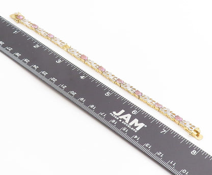 925 Sterling Silver Vintage Bracelet Gold Plated Elegant Amethyst Link  BT12007