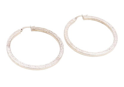 925 Sterling Silver Vintage Earrings Engraved Greek Key Pattern Hoops  EG14252