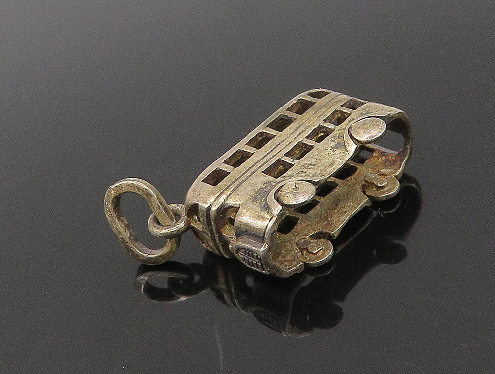 925 Sterling Silver  Vintage Petite Double Decker Bus Pendant  PT19505