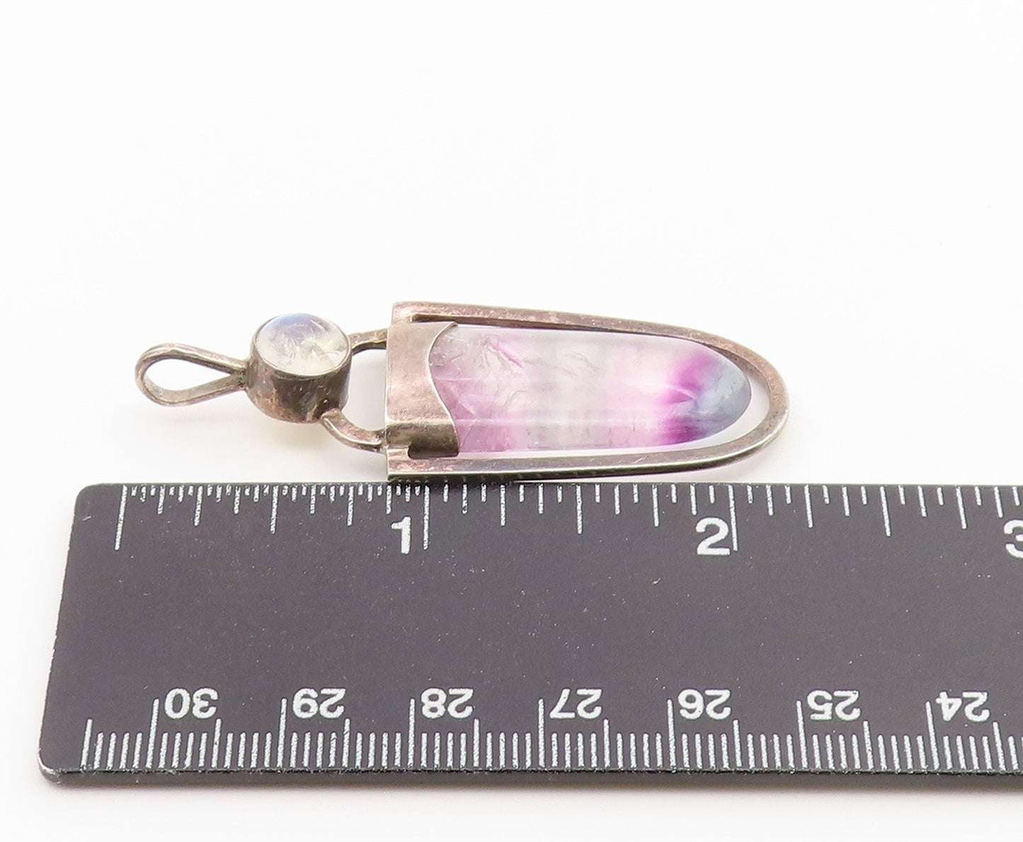925 Sterling Silver Vintage Pendant Moonstone & Amethyst Quartz Drop  PT26662