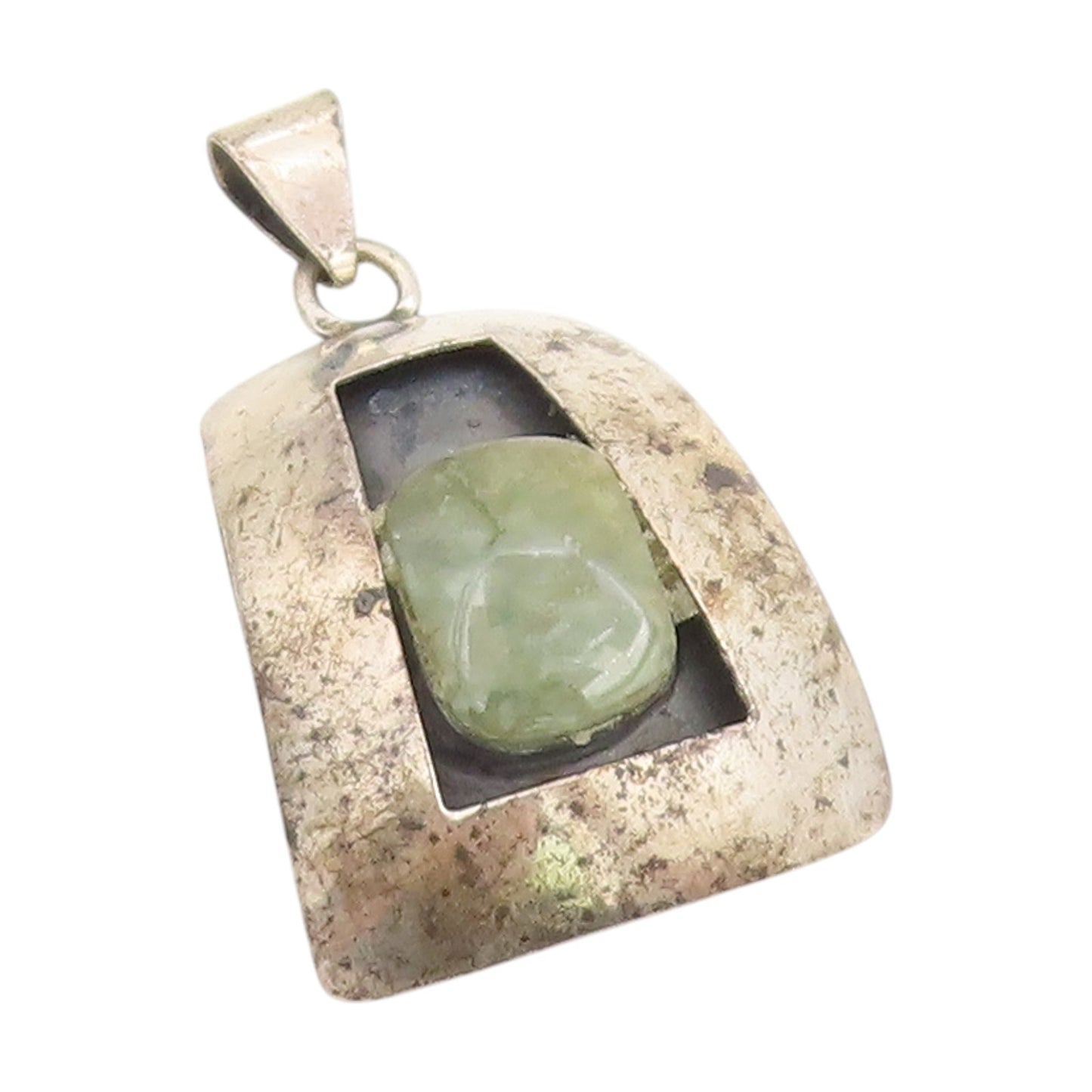 925 Sterling Silver Vintage Pendant POLAND Green Cabochon Gemstone   PT25155