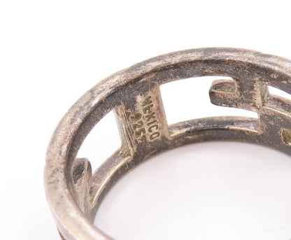 925 Sterling Silver Vintage Ring MEXICO Dark Tone Cutout Maze Key Sz 10  RG31808