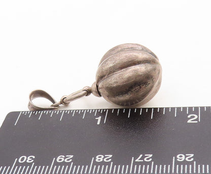 925 Sterling Silver Vintage Pendant Dark Tone Puffed Carved Sphere  PT23732