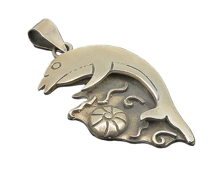925 Sterling Silver  Vintage Leaping Dolphin Animal Motif Pendant  PT19218
