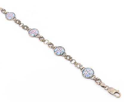 925 Sterling Silver Vintage Bracelet Antique Carved Floral Blossom Link  BT11925