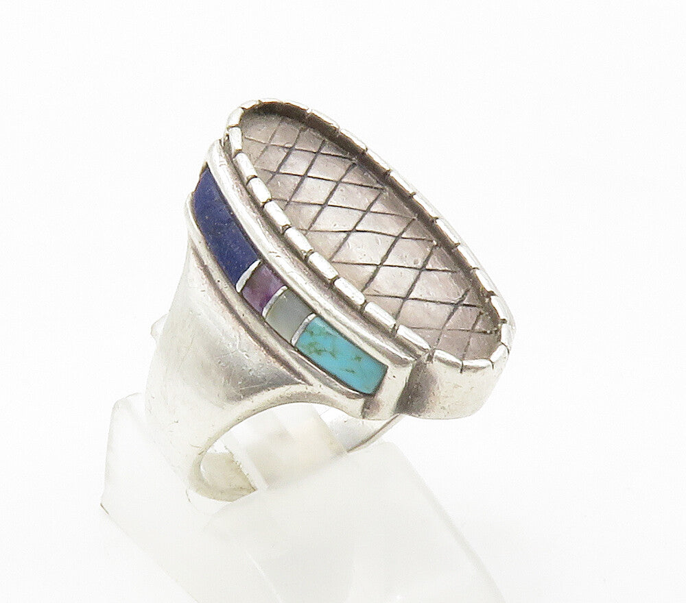CAROLYN POLLACK 925 Silver  Vintage Lapis Lazuli Oval Band Ring Sz 7  RG15184