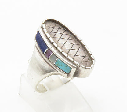 CAROLYN POLLACK 925 Silver  Vintage Lapis Lazuli Oval Band Ring Sz 7  RG15184