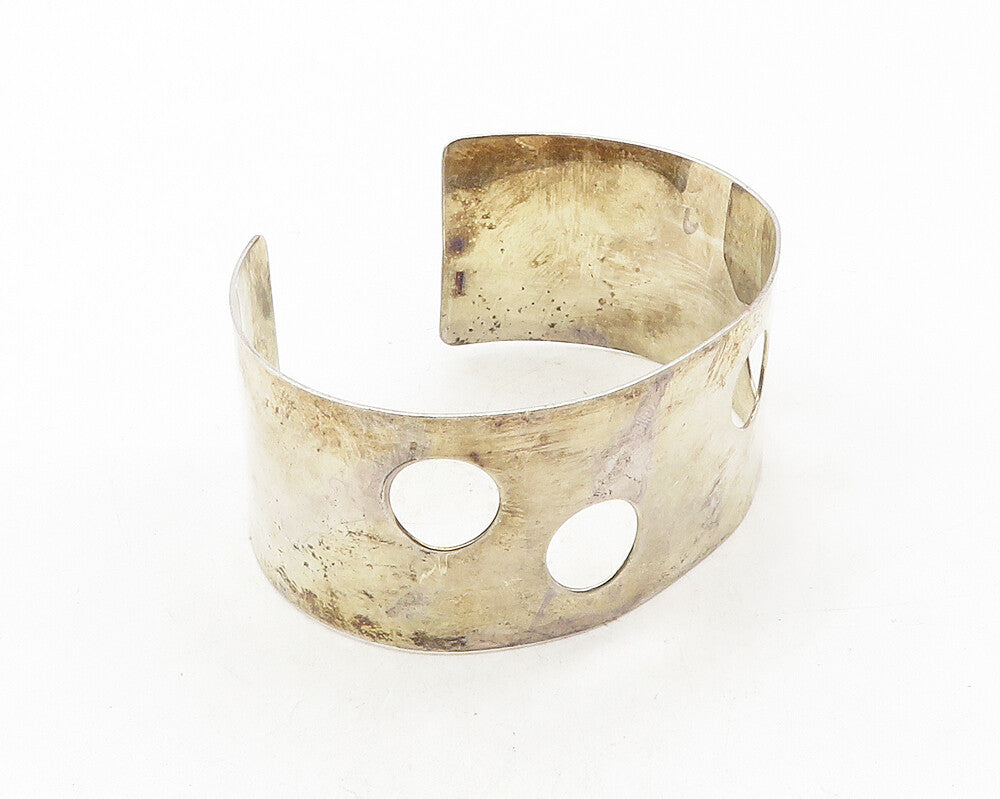 925 Sterling Silver  Vintage Cutout Circle Pattern Shiny Cuff Bracelet  BT4204