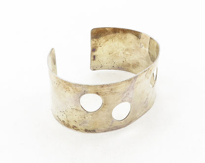 925 Sterling Silver  Vintage Cutout Circle Pattern Shiny Cuff Bracelet  BT4204