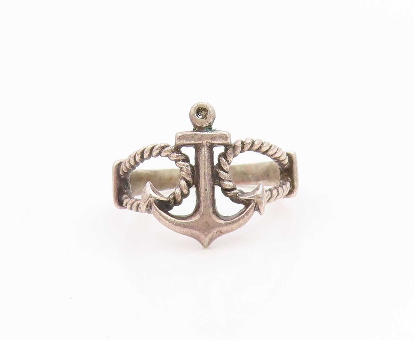 925 Sterling Silver Vintage Ring Nautical Anchor With Rope Band  Sz 6  RG35315