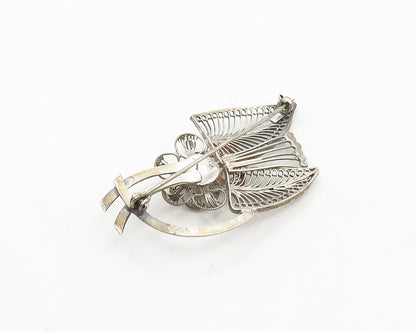 925 Sterling Silver  Vintage Filigree Detail Floral Motif Brooch Pin  BP7292
