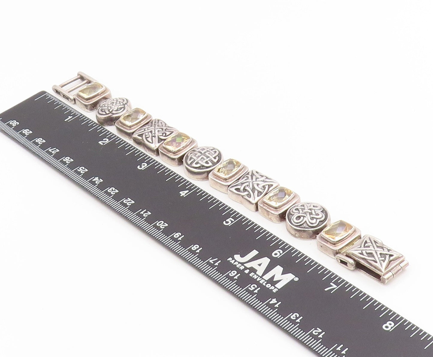 925 Sterling Silver Vintage Bracelet DEBORAH ARMSTRONG Citrine Chain  BT11935