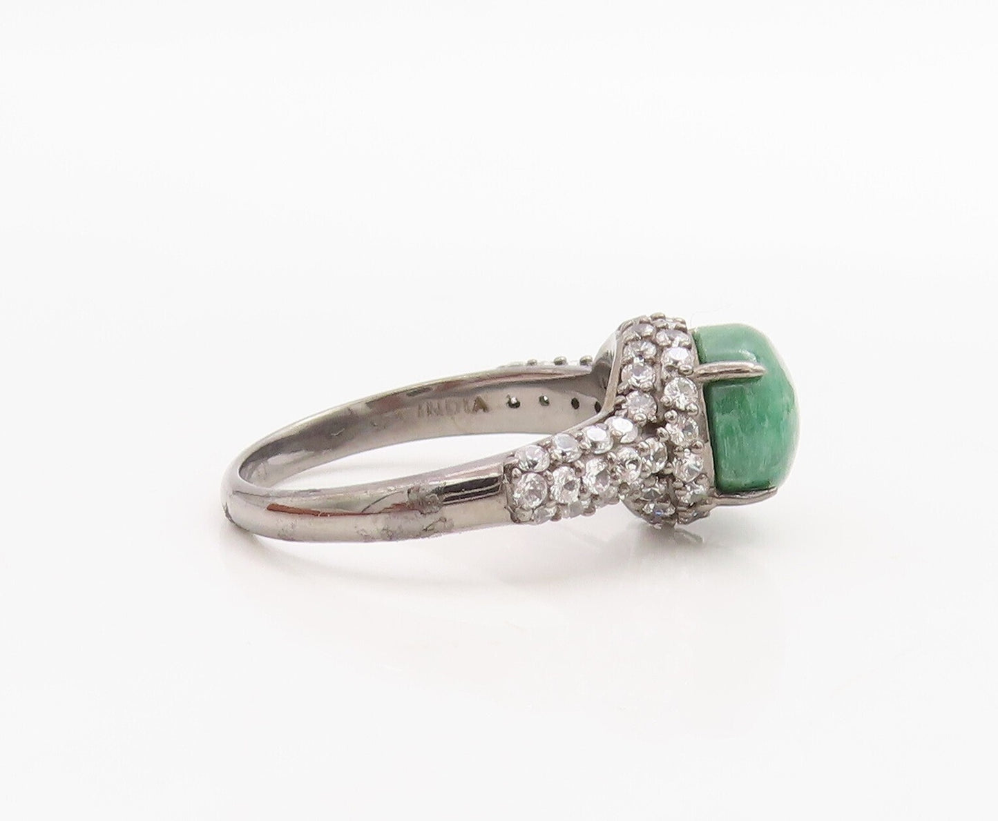 925 Sterling Silver Vintage Ring Dark Tone Green Gemstone & Topaz  Sz 7 RG30951