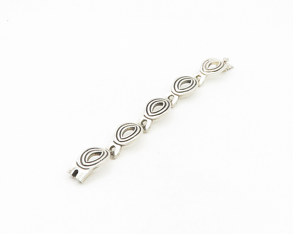 MEXICO 925 Sterling Silver  Vintage Open Oval Hinge Chain Bracelet  BT7609