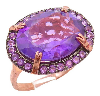 925 Sterling Silver Vintage Ring Rose Gold Plated Oval Cut Amethyst Sz 7 RG30590