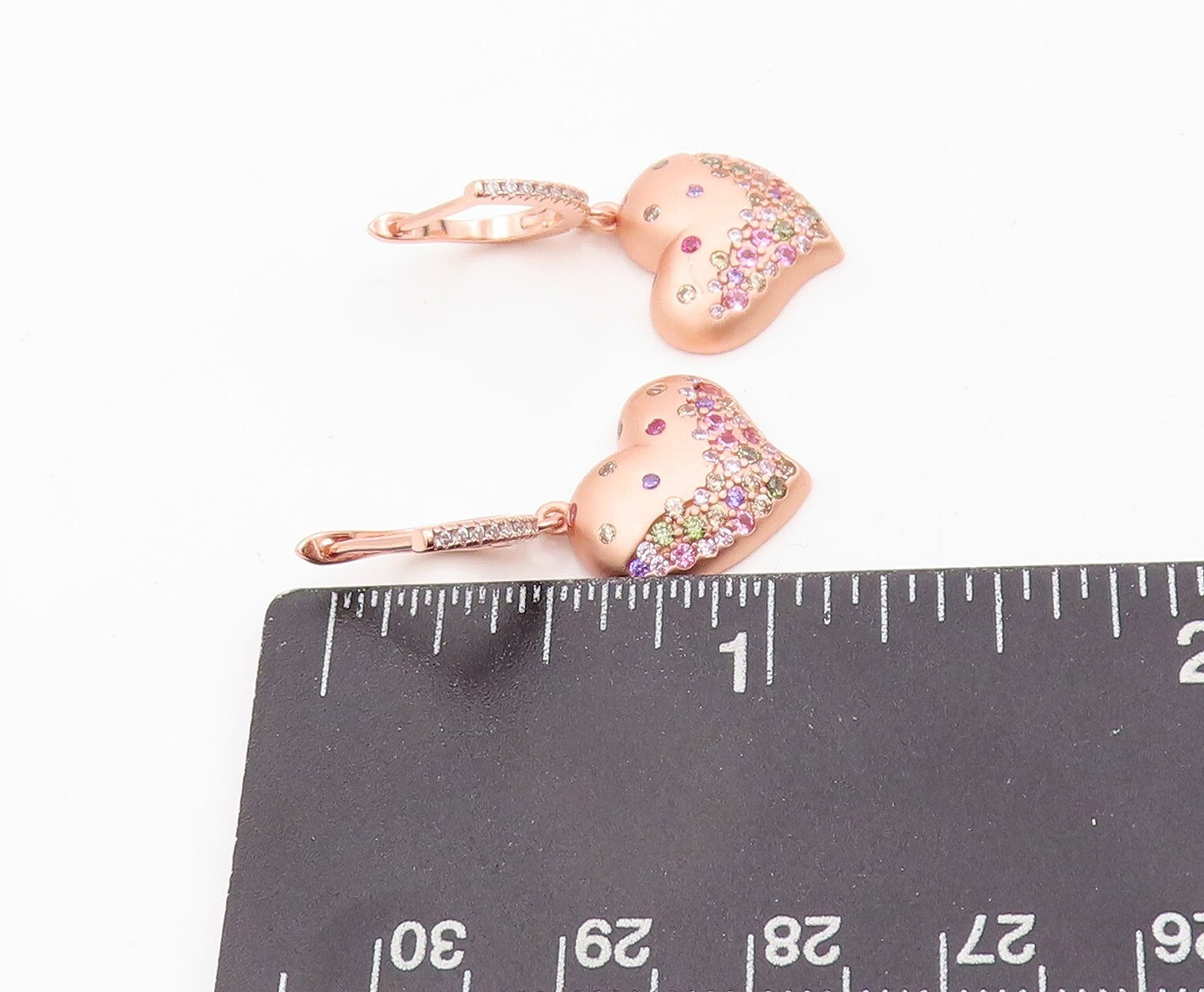925 Sterling Silver Vintage Earrings Rose Gold Plated CZ Inlay Heart  EG13320