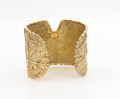 925 Sterling Silver Vintage Bracelet Gold Plated Gemstone Cuff HEAVY  BT11599