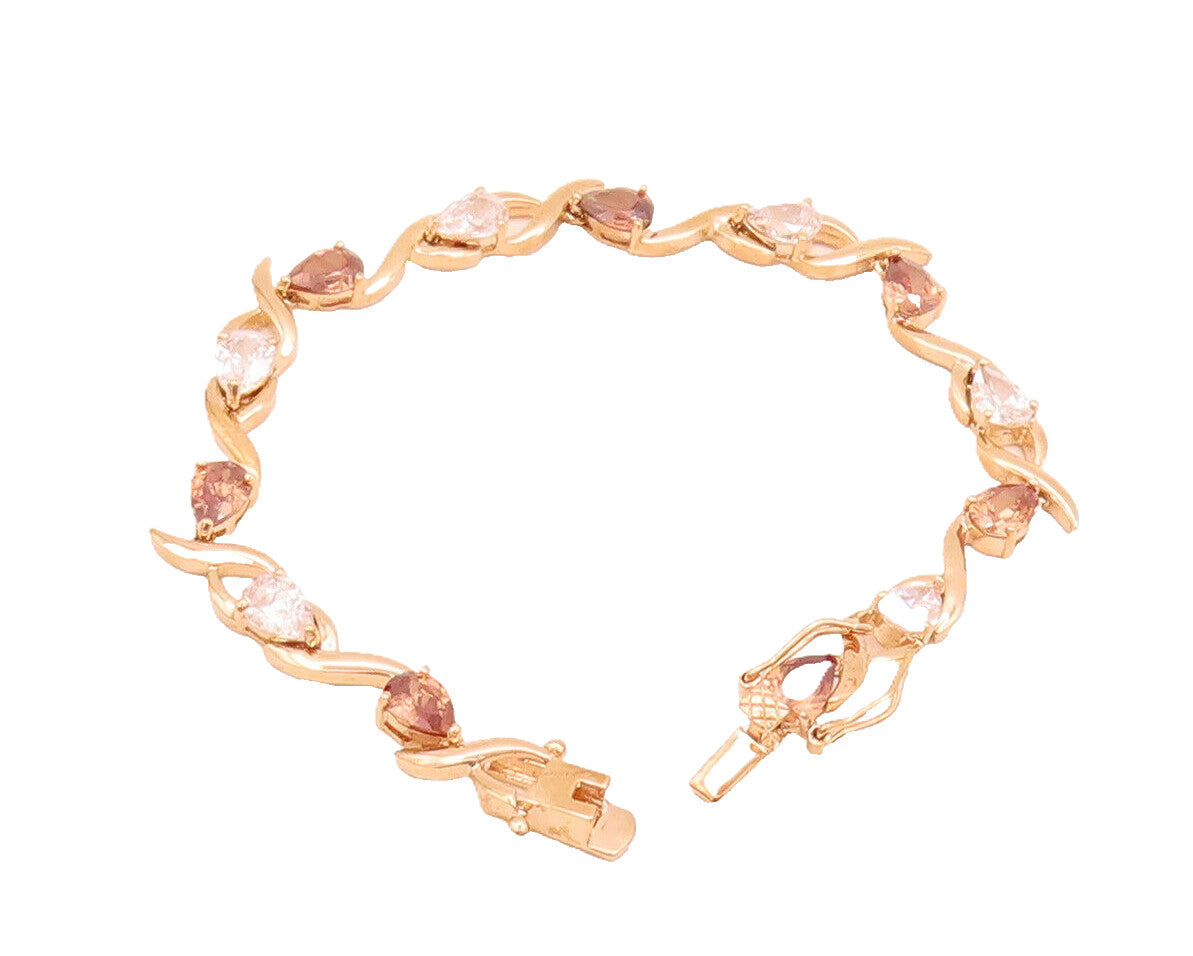 925 Silver  Vintage 2 Tone CZ Pear Cut Swirly Cutout Link Bracelet  BT10047