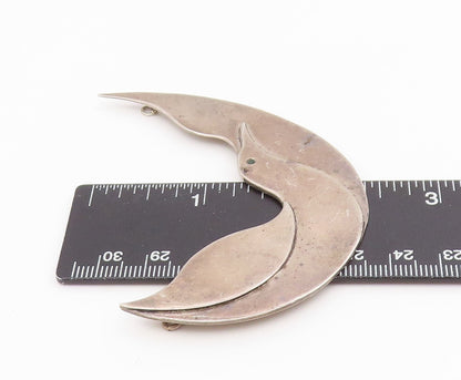 925 Sterling Silver Vintage Pendant SAVITT Elegant Bird In Crescent Moon PT25677