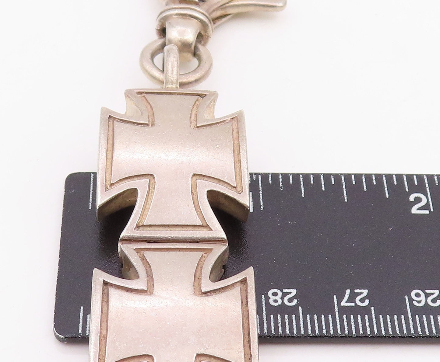 925 Sterling Silver Vintage Bracelet Solid Religious Maltese Cross Link  BT11873