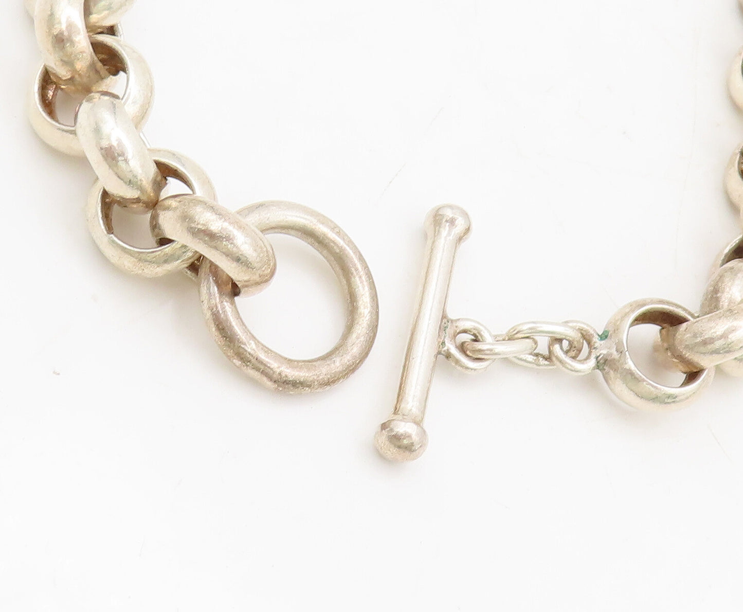 925 Sterling Silver Vintage Heavy Ring Link Toggle Lock Necklace NE4213