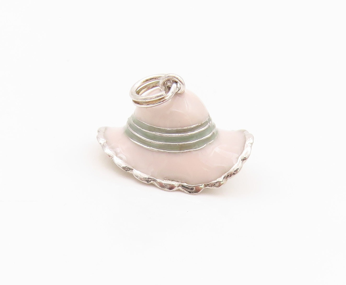 925 Sterling Silver Vintage Pendant Designer CZ Enameled Lady Hat Charm  PT24277