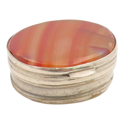 925 Sterling Silver Vintage Pill Box Antique Banded Agate Trinket OPENS  TR4243
