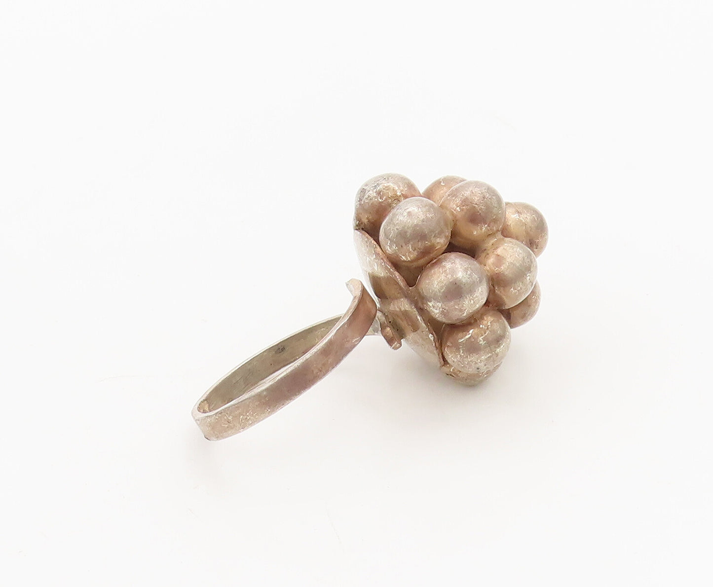 MEXICO 925 Silver  Vintage Beaded Grape Stack Solid Ring Sz 7.5  RG26880