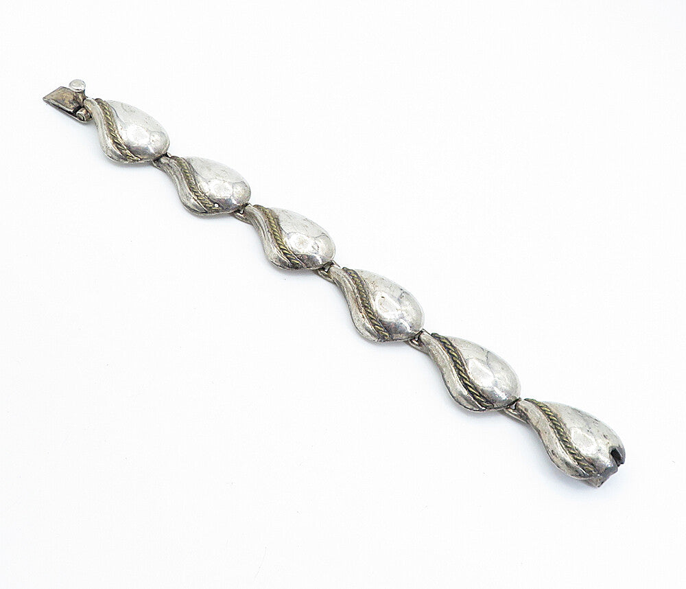 MEXICO 925 Sterling Silver  Vintage Floral Leaf Twist Chain Bracelet  BT2937
