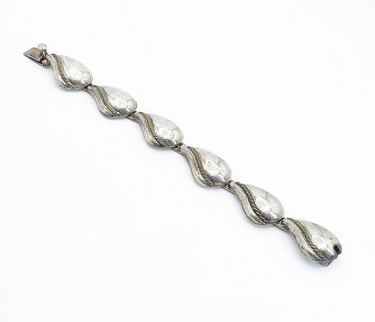 MEXICO 925 Sterling Silver  Vintage Floral Leaf Twist Chain Bracelet  BT2937