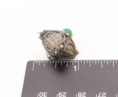 925 Sterling Silver Vintage Pendant Agate Twisted Rope Carved Square  PT22732