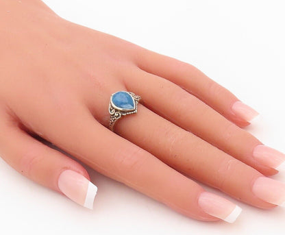 925 Sterling Silver Vintage Ring Swirly Carved Drop Gemstone  Sz 7.5  RG30231