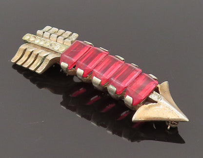 925 Sterling Silver Vintage Antique Red & White Topaz Arrow Brooch Pin BP10265
