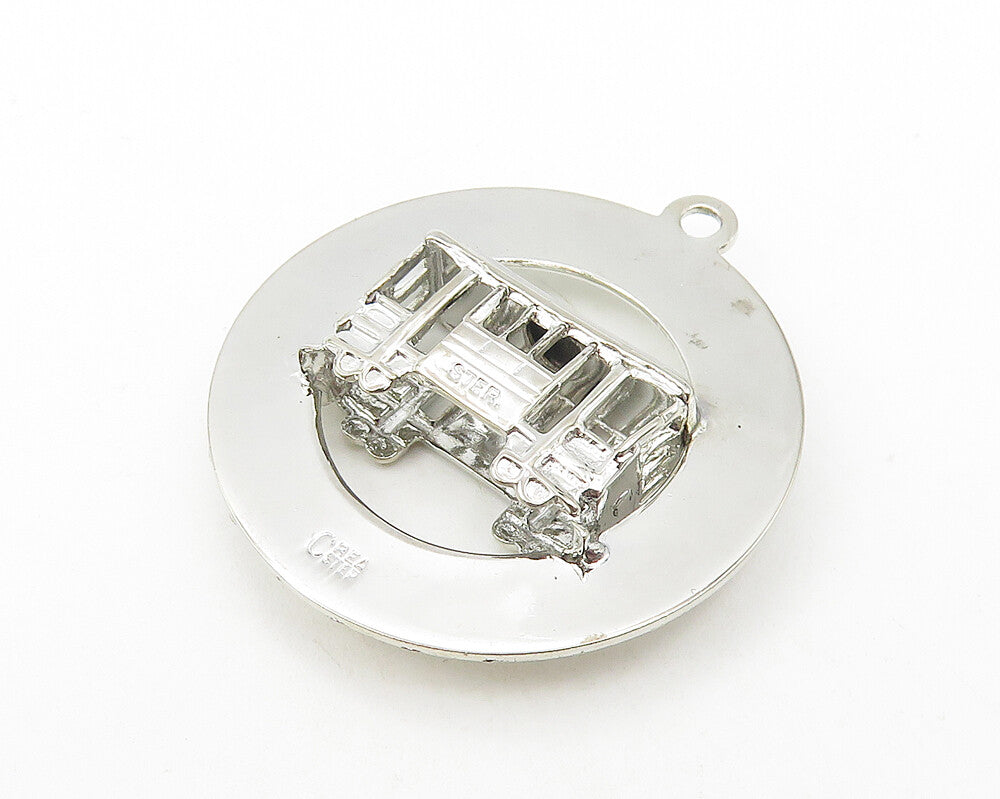 925 Sterling Silver  Vintage Shiny San Francisco Cable Car Pendant  PT9383