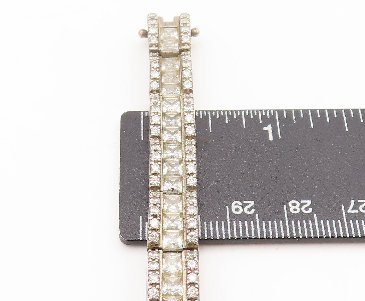 925 Sterling Silver Vintage Square And Round CZ 3 Chain Bridge Bracelet BT9937