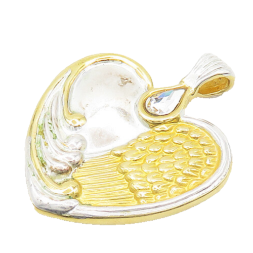 BGE 925 Silver  Vintage Cubic Zirconia 2 Tone Angel Wing Heart Pendant PT15047