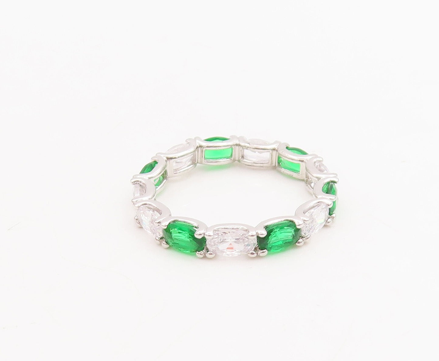 925 Sterling Silver Vintage Ring Oval Cut Peridot & CZ 360 Ring   Sz 7  RG29012