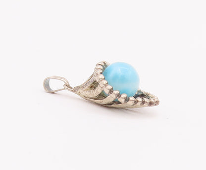 925 Sterling Silver Vintage Pendant Larimar Bead Cutout Drop Beaded Cone PT22800