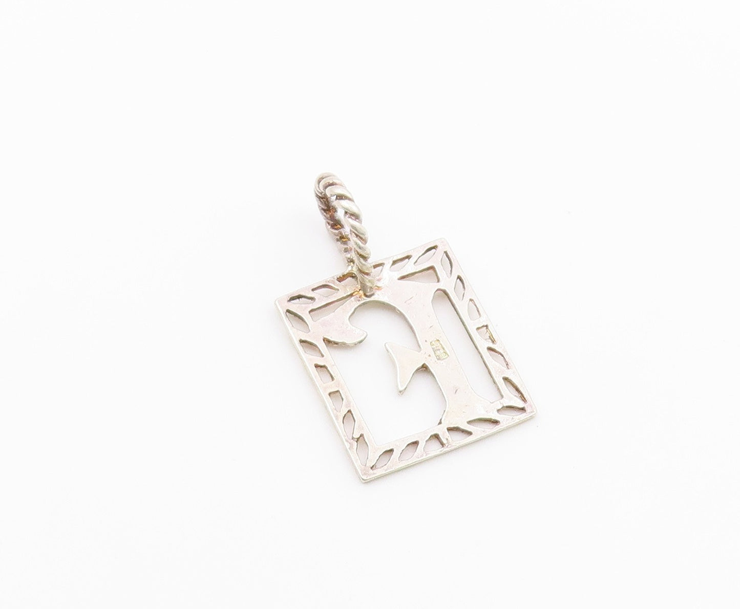 925 Sterling Silver  Vintage Diamond Cut Square F Initial Pendant  PT18328